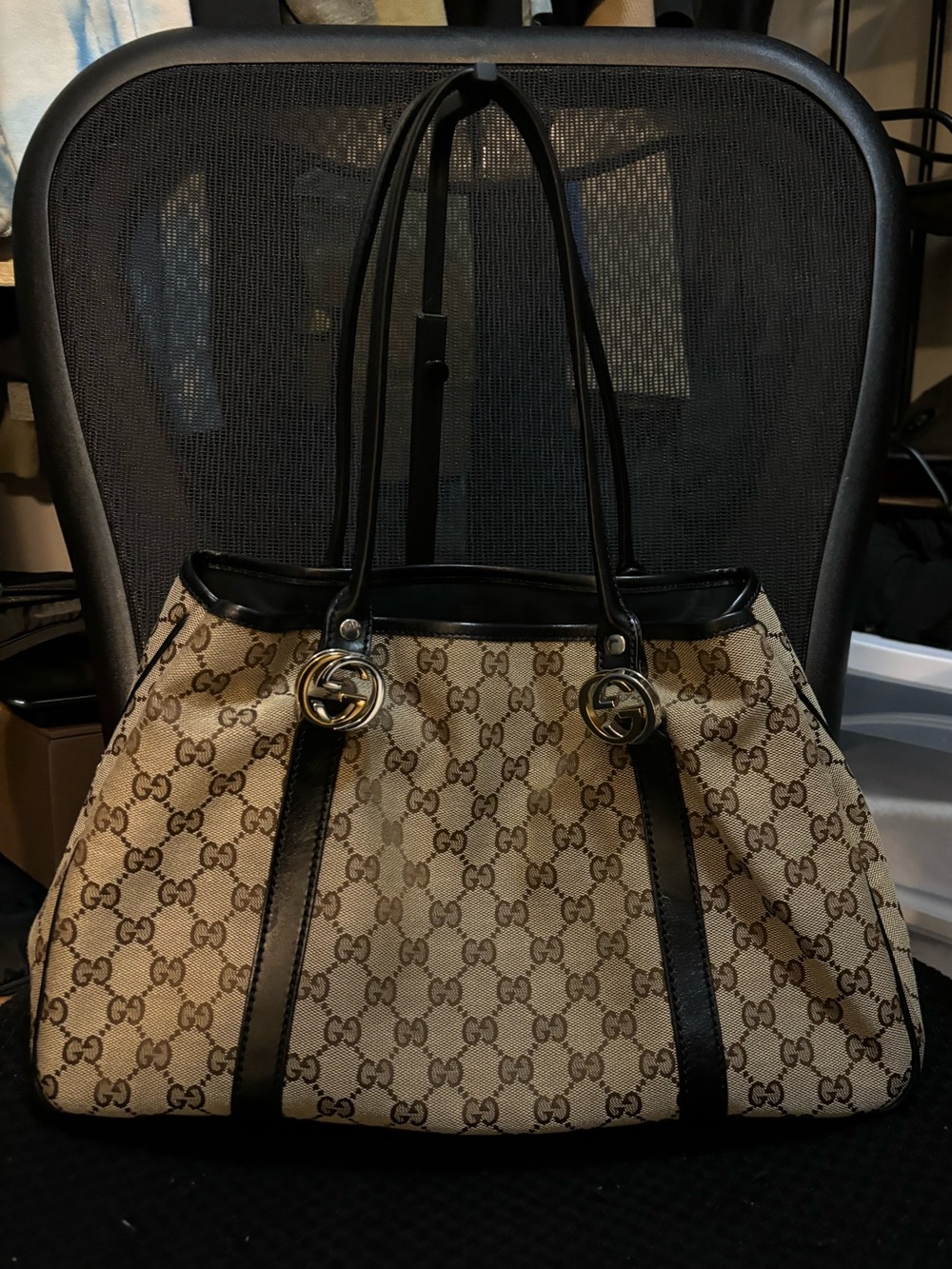 Gucci GG Twins Medium Tote in Canvas & Black